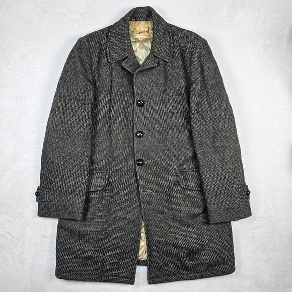 Lakeland Other - Vtg 80's Lakeland Sportswear Coat Mens 36 Tweed Wool Car Coat Liner Black Gray